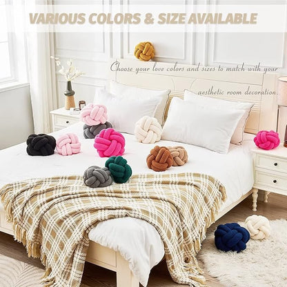 Uvvyui Knot Pillow Ball, Soft Ivory Home Decor Knotted Pillows, Handmade Round Plush Throw Pillow, Aesthetic & Cute Large Decorative Pillows for Bed, Floor, Couch, Bedroom Home Decor 11 inches
