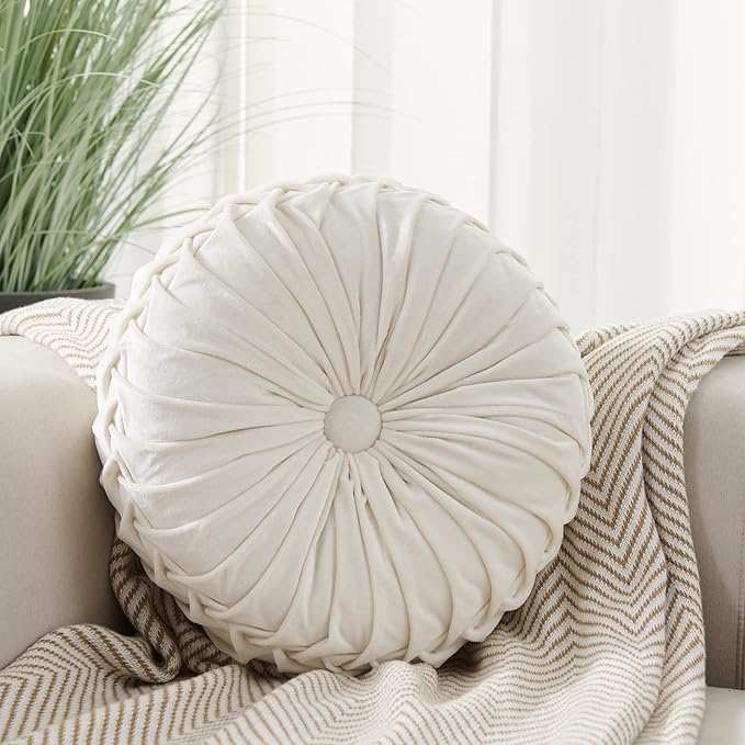 S_SSOY Round Throw Pillow for Couch Decorative 13"X13" Pumpkin Round Velvet Cushion for Sofa Bed Chair Floor Car Decorative (White)