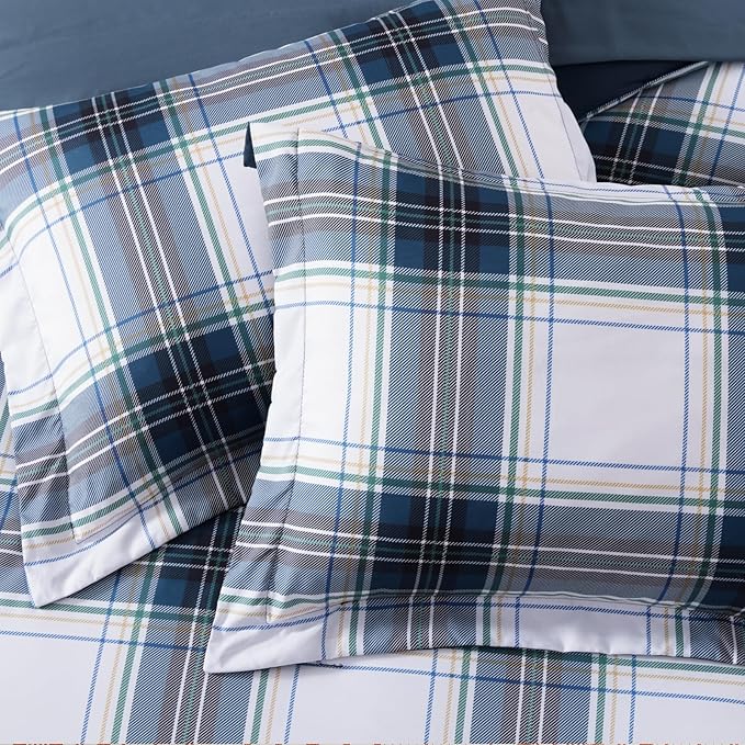 MaiRêve Twin XL Size Plaid Comforter Set Blue White, Classic 5 Pieces Farmhouse Bedding Set, All Season Lightweight Bed in A Bag with Sheets, Pillowcase & Sham