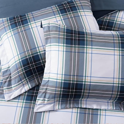 MaiRêve Twin XL Size Plaid Comforter Set Blue White, Classic 5 Pieces Farmhouse Bedding Set, All Season Lightweight Bed in A Bag with Sheets, Pillowcase & Sham