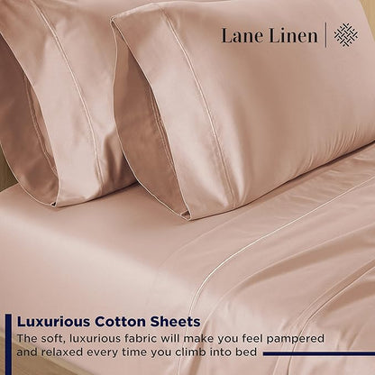 LANE LINEN 600 Thread Count Full Sheets Set 100% Mercerized Cotton, Soft and Comfy Sateen Weave, Luxury Hotel Style Thick Bed Sheets & Pillowcases Set, Machine Wash, Z Hem top Sheet - Sepia Rose