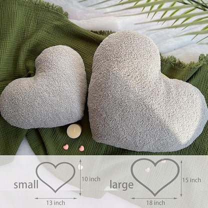 EastTree Heart Pillows, Light Grey Heart Shaped Pillows, Love Throw Pillows, Cute Sherpa Heart Decor, Large Fluffy Pillows, Women Girls Living Bedroom Home Decoration 15x18 Inch