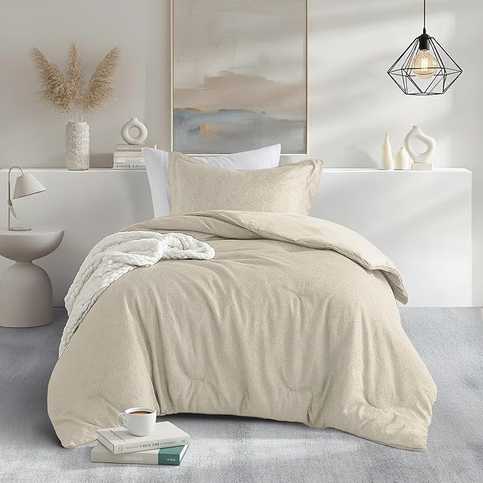 Twin/Twin XL Size Comforter Set, Lightweight Neutral Soft Bedding for All Seasons, 2 Pieces Chambray Print Solid Farmhouse Bed Set, Comforter & Sham