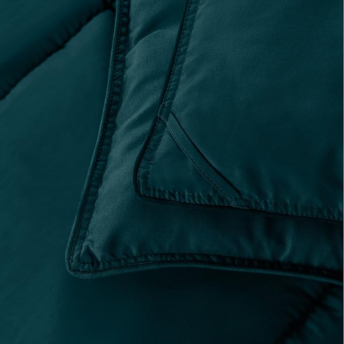 Elegant Comfort 3-Piece Box Stitched Down Alternative Comforter with Shams - Ultra Soft for All Season Duvet Insert with Corner Tabs, Plush Cozy 3PC Comforter Set, King, Marine Teal