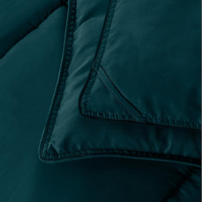 Elegant Comfort 3-Piece Box Stitched Down Alternative Comforter with Shams - Ultra Soft for All Season Duvet Insert with Corner Tabs, Plush Cozy 3PC Comforter Set, Full, Marine Teal