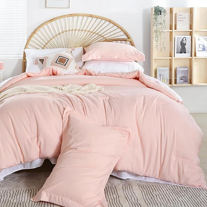 weigelia Twin Comforter Set 5 Pieces Pink Comforter Set Soft Blush Pink Bed Set Twin Bedding Set for Girls with Comforters, Flat & Fitted Sheets, Pillowcases & Shams