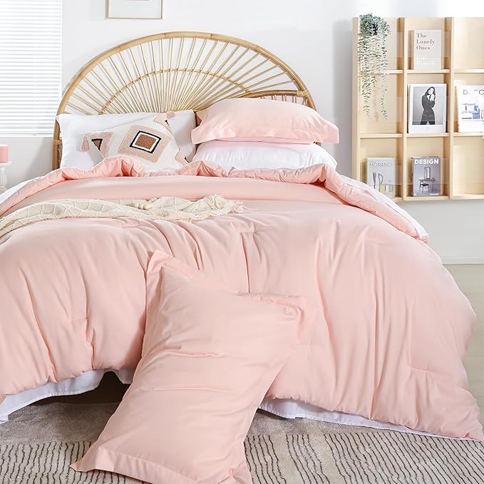 weigelia Pink Comforter Sets Full Size Comforter Set with Sheets 7 Piece Soft Microfiber Comforters Set for Women Blush Lightweight Alternative Comforter for All Season