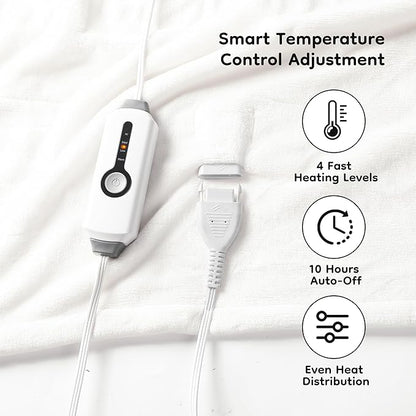 Electric Heated Blanket Full Size 72"×84", Luxurious Breathable Flannel with 4 Heat Settings, 10-Hour Auto Shut-Off & Overheat Protection, for Bed & Couch, Cozy Gift - White