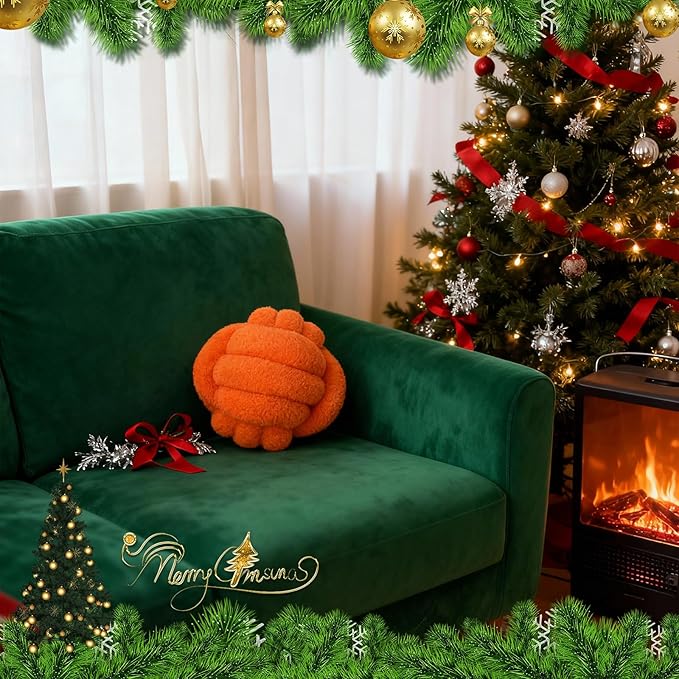 Knot Pillow Ball Plush - Decorative Throw Pillows for Bed Relieve Stress, Round Knot Cushion for Sofa Decor Pet Toy, Orange 8 inch