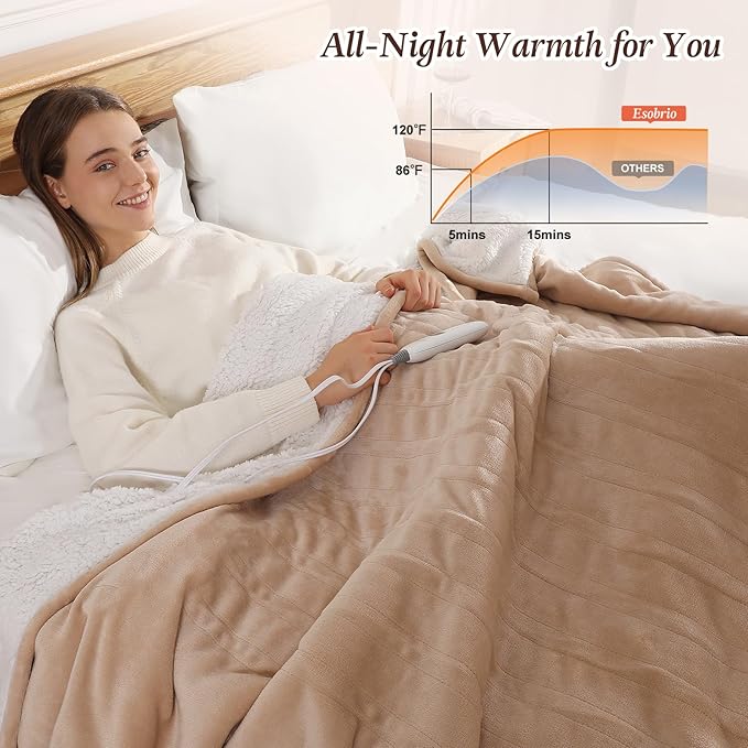 Electric Throw Blanket Heated Throw 50''x60'' - Washable Heated Blanket Throw for Office, Fast Heating & Overheat Protection Electric Heating Blanket, House Warming Gifts New Home (Beige)