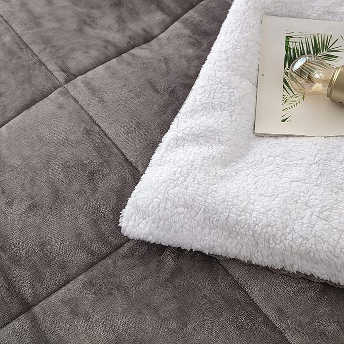 Seward Park Grey Sherpa Comforter Set Twin XL Size, All Season Soft Warm Fleece Fall Blanket, Winter College Dorm Bedding Sets with 1 Pillow Sham