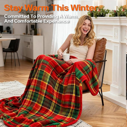 Electric Blanket Heated Throw, Soft Flannel 50"x60" Plaid Heating Blanket with 8 Hours Auto Off 10 Fast Heating Levels Machine Washable Sherpa Heated Blanket with Overheating Protection