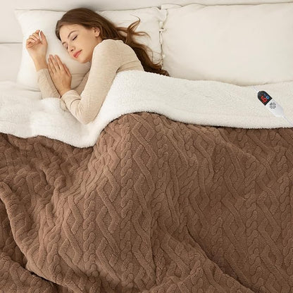Full Size Heated Blanket 72"X84" Brown - Soft Thick Warm Sherpa Electric Blanket with 6 Fast Heating Levels & 10hrs LED Timer Auto Off for Women, Washable & ETL Certified for Bed Couch