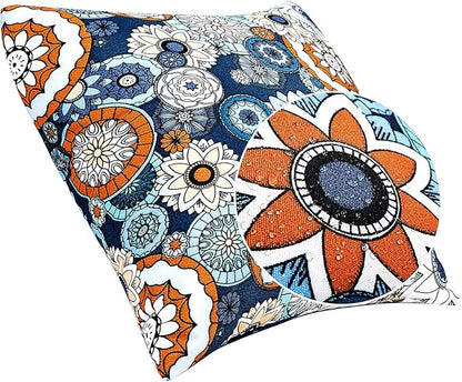 JMGBird Outdoor Pillows Set of 2 with Inserts - 18x18 Waterproof Throw Pillows for Patio Furniture, Navy Blue Sunflower Decorative Cushions