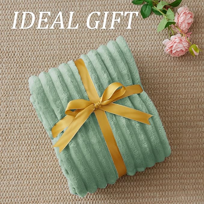 BEDELITE Fleece Throw Blanket for Couch - 300GSM Soft & Warm Fluffy Green Blanket, Decorative and Giftable Striped Blankets for Women, Men, 50"x60"