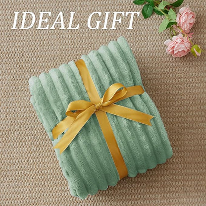 BEDELITE Fleece Throw Blanket for Couch - 300GSM Soft & Warm Fluffy Green Blanket, Decorative and Giftable Striped Blankets for Women, Men, 50"x60"