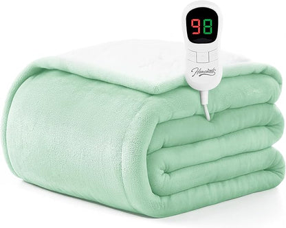 Homemate Electric Heated Blanket Twin Size - 62"x84" Heating Blanket Twin Size 1/2/4/6/8 Hours Auto-Off 10 Heat Level Over-Heat Protection Flannel Sherpa ETL Certification