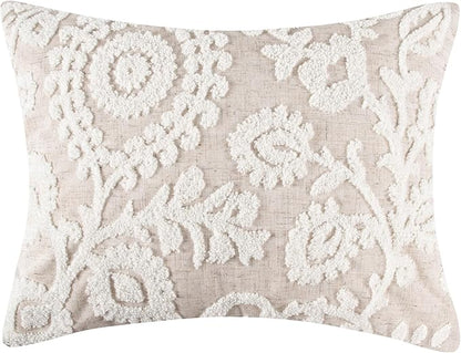 Levtex Home - Maileen Neutral Blue - Decorative Pillow (14x18in.) - Suzani - Taupe and Cream