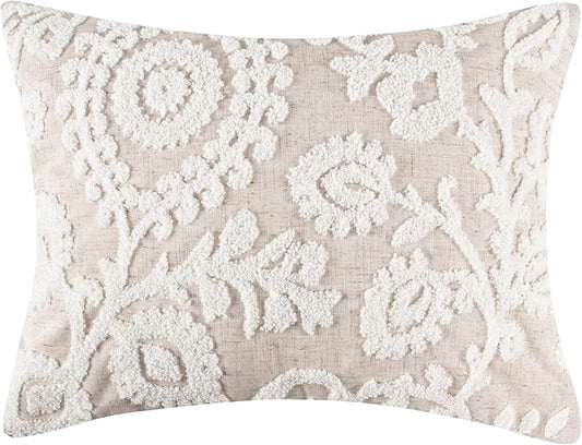Levtex Home - Maileen Neutral Blue - Decorative Pillow (14x18in.) - Suzani - Taupe and Cream