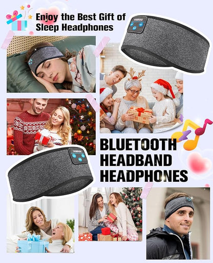 Voerou Sleep Headphones Wireless Bluetooth Headband, Sweat Resistant Sports Headband with Ultra-thin Stereo Speakers for Side Sleepers Sleeping Workout Yoga Running Meditation Unique Gifts Cool Gadget
