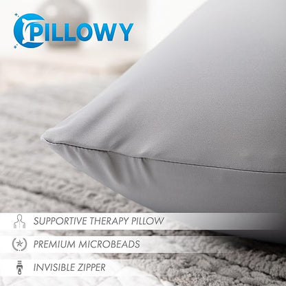 PILLOWY 22" x 22" Throw Pillow - Dark Grey: 1 PCS Luxurious Premium Microbead Pillow with 85/15 Nylon/Spandex Fabric. Forever Fluffy, Outstanding Beauty & Support. Silky, Soft & Beyond Comfortable