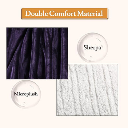 Electric Heated Blanket 50"x60" Throw Size Flannel & Sherpa - 4 Heat Settings & 3H Auto Shut Off, Fast Heating, Machine Washable for Bed, Couch, Office - Purple