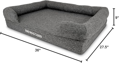 The Dog’s Bed Orthopedic Memory Foam Dog Bed with Bolsters, Linen Fabric, Grey Linen, L