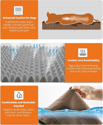 Sytopia Indestructible 42 Inch Orthopedic Waterproof Dog Crate Bed chew Proof for Extra Large Dogs, Removable Washable Cover, Egg Crate Foam Mat, Suitable for Dogs Up to 100 Lbs, Brown
