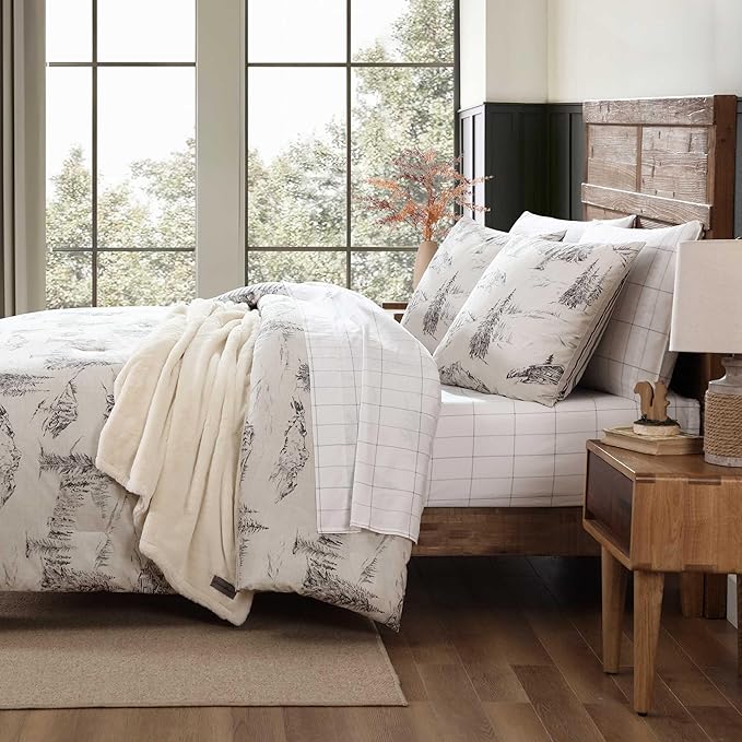 Eddie Bauer - Full/Queen Comforter Set, Reversible Bedding with Matching Sham(s), Super Soft and Cozy Home Decor (Rocky Mountain Cabin Grey, Queen)