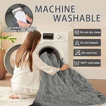 Electric Blanket Queen Size - Dual Control Heated Blanket Queen Size, Fast Heating with 10 Time Settings & 6 Heat Settings, Warm Gift (Gray, Queen/Full 90" x 90")