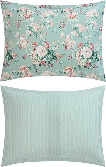 Laura Ashley - Comforter Set, Luxurious Bedding with Matching Shams, Soft & Serene Room Essentials (Rosemoore Teal, Full/Queen)