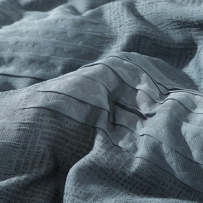 MaiRêve Queen Comforter Set Dusty Blue, Textured Design Crinkle Bedding Sets 7 Pieces, All Season Bed in A Bag with Comforter, Sheets, Pillowcases & Shams