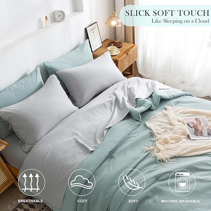 COTTEBED Ultra-Soft Twin Comforter Set with Sheets - 5 Pieces Bed in a Bag Twin Down Comforter & Bedding Sheet Sets, Lightweight Boho Cozy Washed PolyCotton for Kids Boy Girl All Season Use,Sage Green