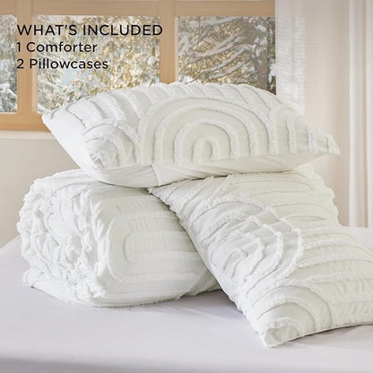 Bedsure Boho Tufted White Comforter King Size, GentleSoft™ 3 Pieces Boho Farmhouse Decor Bedding, Arch Shabby Chic Bedding for All Seasons, 1 Bed Comforter, 2 Pillow Shams, 104x90 Inches