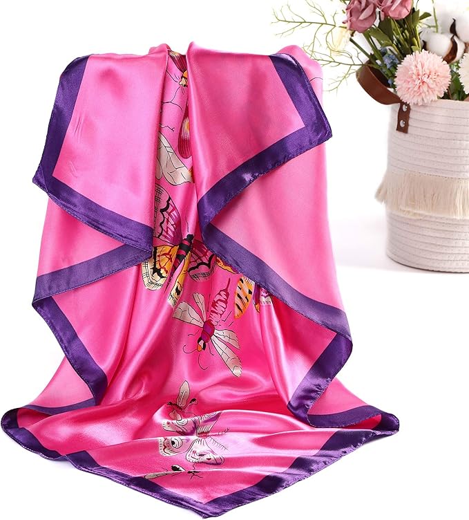 AWAYTR 35” Satin Large Square Head Scarves - 4PCS Silk Like Neck Scarf Hair Sleeping Wraps Satin Silk Scarfs for Women