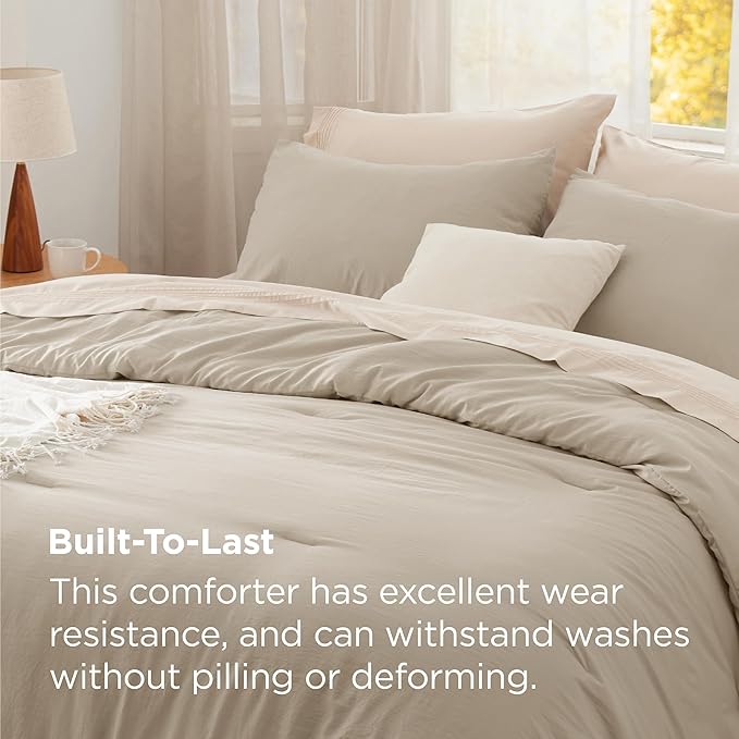 Bedsure Queen Comforter Set, Sand Soft Prewashed Bedding for All Seasons, 3 Pieces GentleSoft™ Bed Set, 1 Lightweight Comforter (90"x90") and 2 Pillowcases (20"x26")