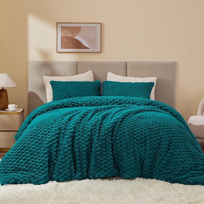 BEDELITE Fluffy Twin Comforter Set - Teal Fleece Soft Comforter for Twin Size Bed, Luxury Warm Bedding Set for Winter, Fuzzy Bed Set 2 Pieces (1 Comforter, 1 Pillowcase)