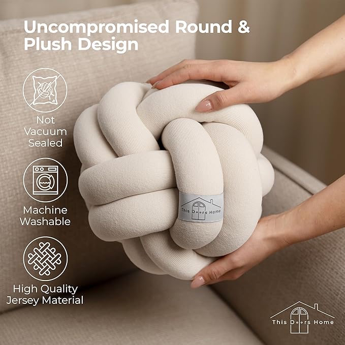 Large Knot Pillow Cotton Knot Pillow Ball | 11in. Ball Pillow in 3 Classy Colors | Modern Home Decorative Knot Throw Pillow Knot Pillows | Knotted Pillow | Knot Ball Pillow (Cream)