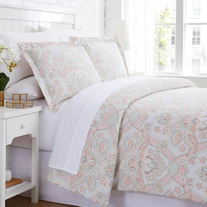 Southshore Fine Living, Inc. Enchantment Collection - Oversized Comforter Twin Bedding Set Down Alternative All-Season, Reversible Bedspread 2-Piece with Matching sham, XL/Twin Comforter Set, Coral