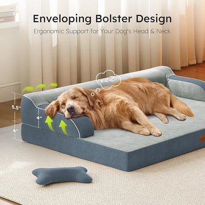 XL Orthopedic Dog Bed, Extra Large Dog Bed, Dual-Sided Pet Cooling Beds with Memory Foam Washable Cover Nonslip Bottom, Waterproof XLarge Pet Couch Beds with Bolsters, Dark Grey