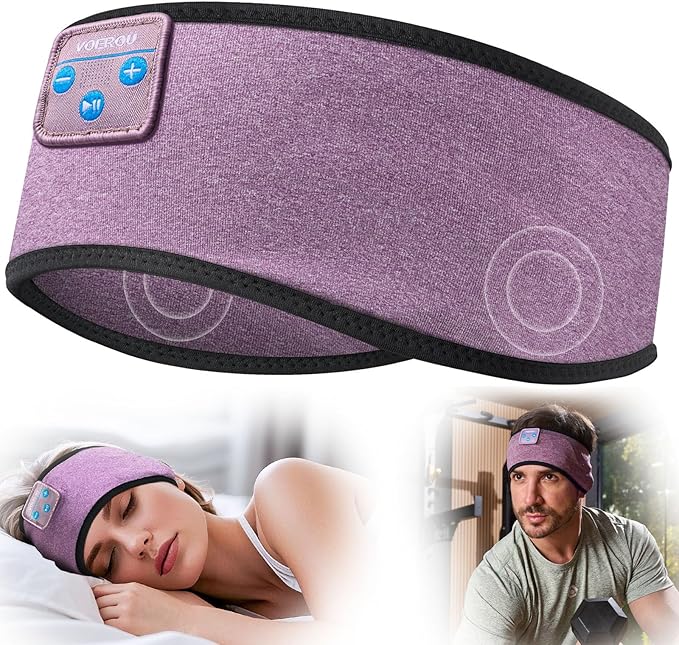 Voerou Sleep Headphones Wireless Bluetooth 5.4 Sports Headband, Sleeping Headphones Eye Mask Earbuds Music Headband for Side Sleepers Perfect for Workout Running Travel Yoga Cool Gadgets Tech Gifts