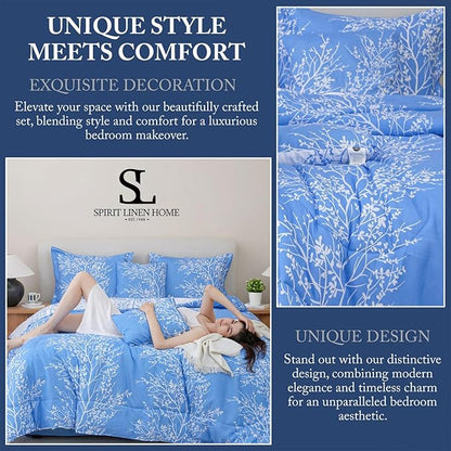 Spirit Linen 5 pcs Twin Comforter Set - Cozy Deep Sleep Microfiber Bedding Comforter Sets with Foliage Designed - Twin Bedding Sets with Pillow Shams (Light Blue, Twin)