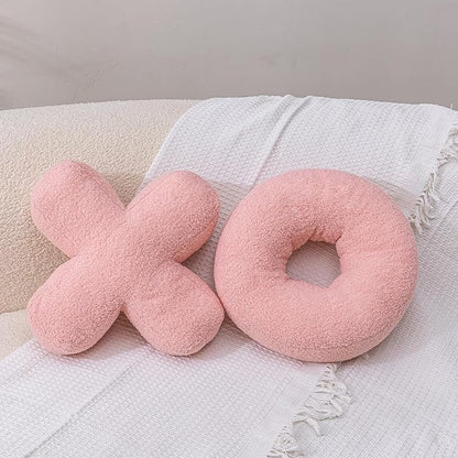 XO Pillow Plush, Pink Throw Pillows Valentine's Day Decorative Hugs and Kisses, Cute Pillows Romantic Home Décor for Sofa, Bedroom, Living Room 12.5x12.5 Inch Set of 2