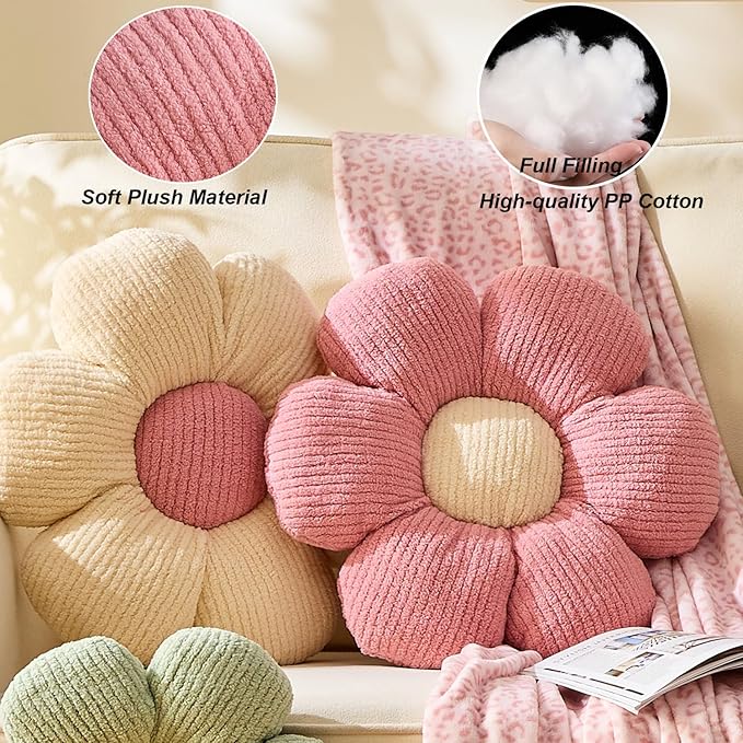 4 Pcs Flower Pillow Flowers Shaped Pillow Cushion Decorative Daisy Pillow for Bed Cute Throw Pillow Flower Floor Pillow Soft Seat Cushion 15.7"