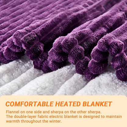 Heated Blanket Electric Throw, Soft Flannel Heating Blanket with 8 Hours Auto Off 10 Fast Heating Levels Machine Washable Sherpa Heated Blanket with Overheating Protection