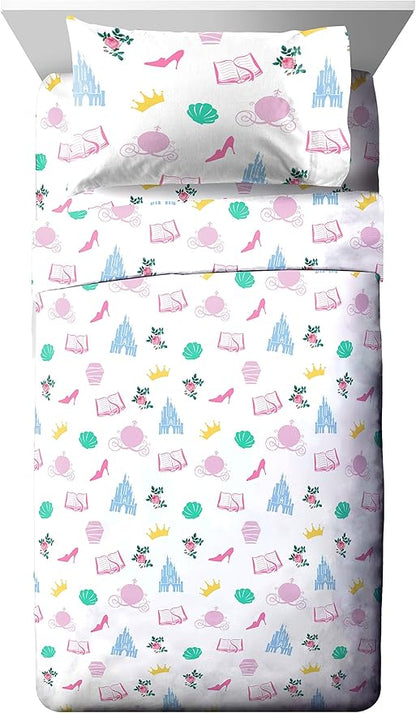 Jay Franco Disney Princess Sassy 4 Piece Twin Bed Set - Includes Comforter & Sheet Set - Super Soft Fade Resistant Polyester - (Official Disney Product)