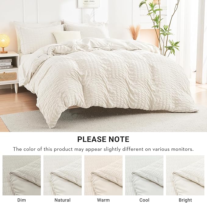 HYMOKEGE Ivory Twin XL Comforter Set Seersucker 5 Pieces, All Season Luxury Bed in a Bag for Bedroom, Bedding Set with Comforter, Sheets, Pillowcase & Sham