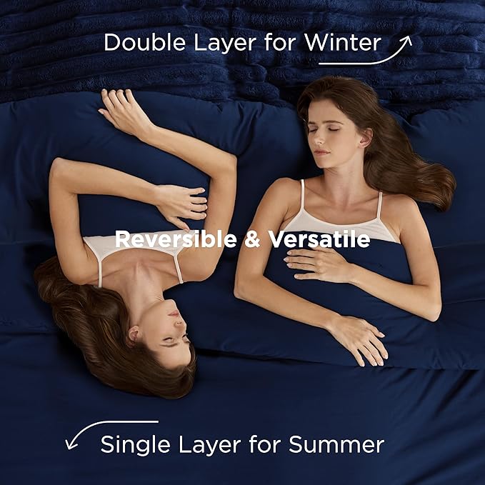 Bedsure Gentlesoft™ 2-in-1 King Size Comforter Set and Detachable Fluffy Blanket, Navy Blue Bedding Set for All Season Use, SnapTech™ Design for Space Saving (Includes 2 Pillow Shams, 2 Pillowcases)