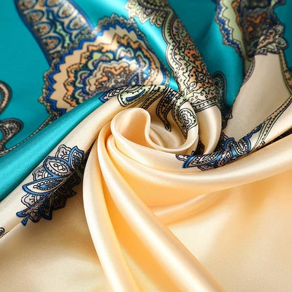AWAYTR 35” Satin Large Square Head Scarves - 4PCS Silk Like Neck Scarf Hair Sleeping Wraps Satin Silk Scarfs for Women