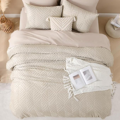 Andency Oversized King Comforter 120''x120'', 3 Pieces Oatmeal Super King Boho Bedding Set & Collections, All Season Soft Farmhouse Tufted Fluffy Bed Set (1 Comforter, 2 Pillowcases)